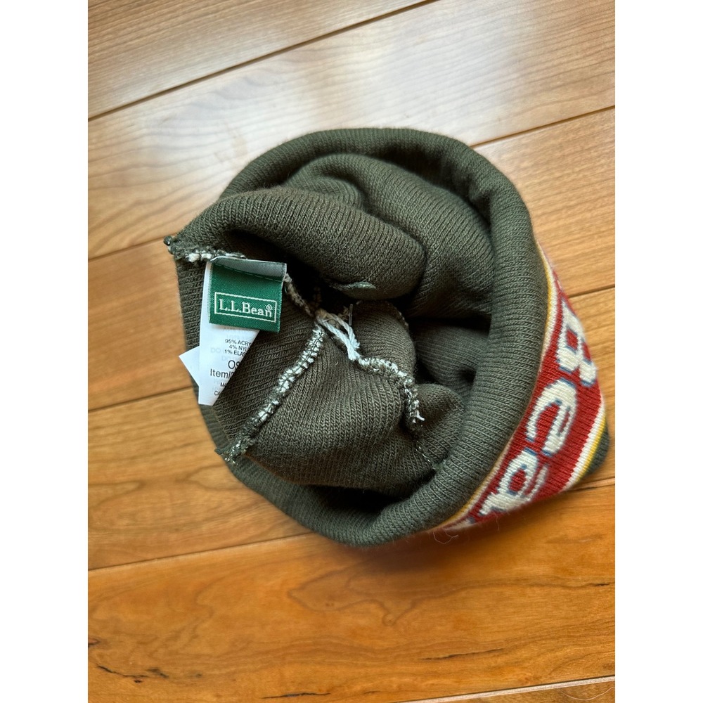 LL Bean Outsider Beanie Knit Hat Pom‎ Pom Mountain Landscape Green Blue Red - Picture 3 of 3